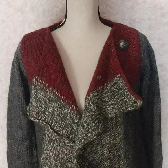 Lineamaglia Red Grey/Multi Zig Zag Waterfall Cardigan, Size M Made in Italy - Picture 2 of 8